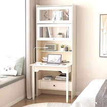Desk bookshelf integrated folding one-piece desk cabinet Composition Home Student computer desk bedroom Cream White Bookcase