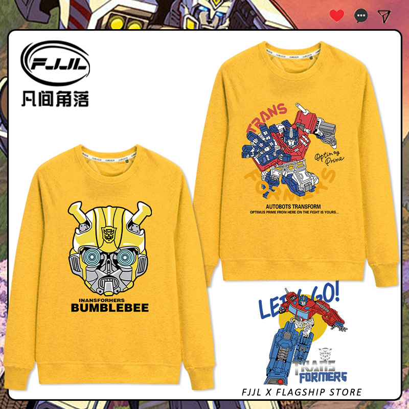 Transformers Autumn Long-Sleeve T-Shirt for Boys, Optimus Prime and Bumblebee Anime Collaboration Base Shirt, Children's Trendy Clothing