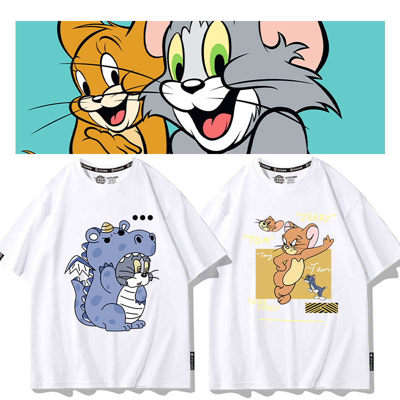 Tom and Jerry Co-Branded Short-Sleeved Men's T-Shirt, Summer Couple Outfit, Tom and Jerry Anime T-Shirt, Couple Clothes, Trendy Tom and Jerry Co-Branded Short-Sleeved Men's T-Shirt, Summer Couple Outfit, Tom and Jerry Anime T-Shirt, Couple Clothes, Trendy