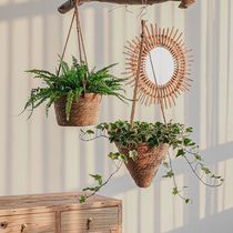 Nordic rattan flower basket hanging basket hanging pot pothos flower pot hemp rope hanging wall hanging straw woven ivy decorative basket