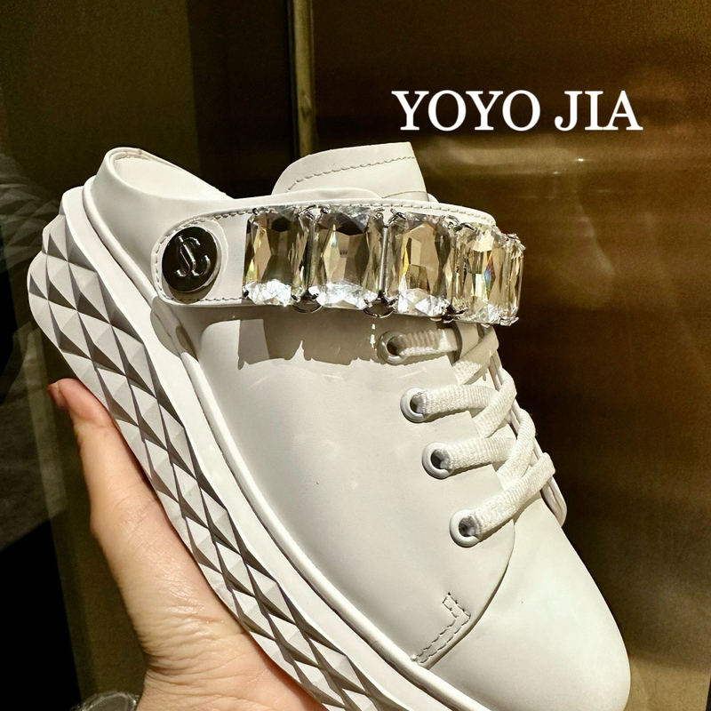 2024 Summer New Style Rhinestone Mid-Heel Thick-Soled Slippers Round-Toe Lace-Up White Shoes Lazy Sandals Casual Shoes
