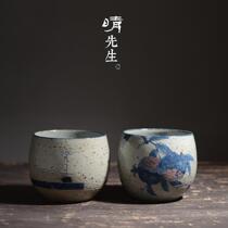 Handmade antique hand-painted blue and white ceramic large-sized washed tea washer built with water slag bucket cup tea ceremony accessories