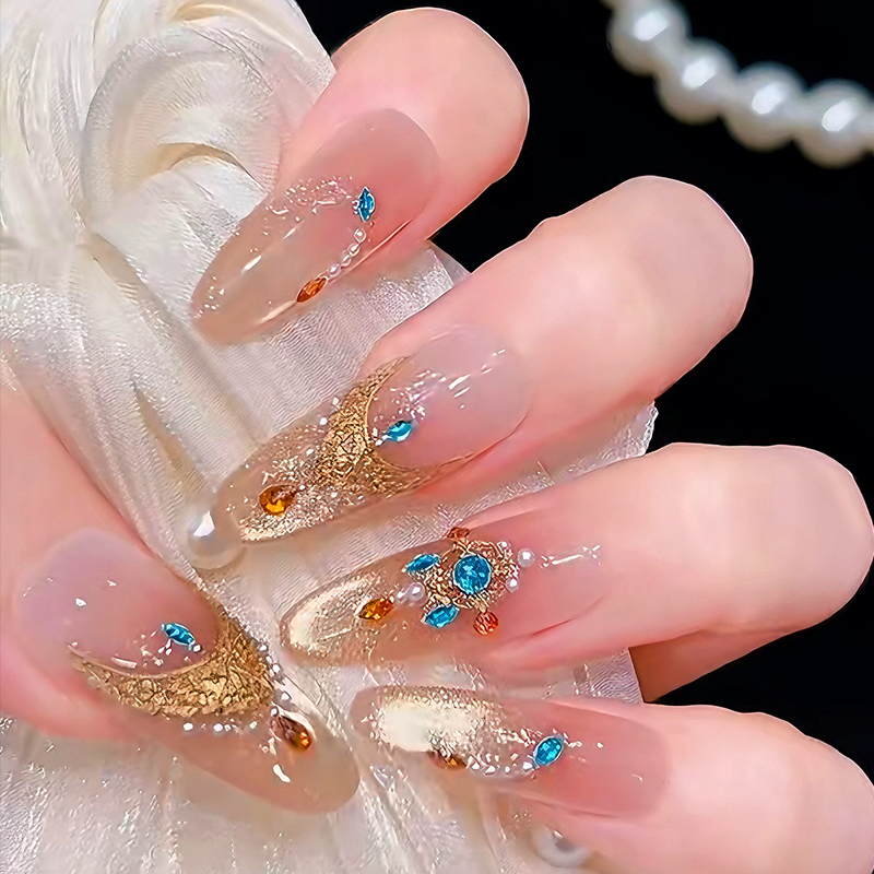 Western-Style Elegant and Luxurious Handmade Wearable Nails, New Chinese-Style Dunhuang French Cat-Eye High-End Whitening Nail Stickers