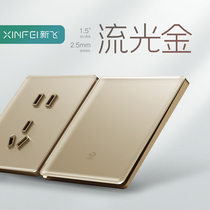 Bull switch socket one open single control double control champagne gold tempered glass large plate concealed household panel porous
