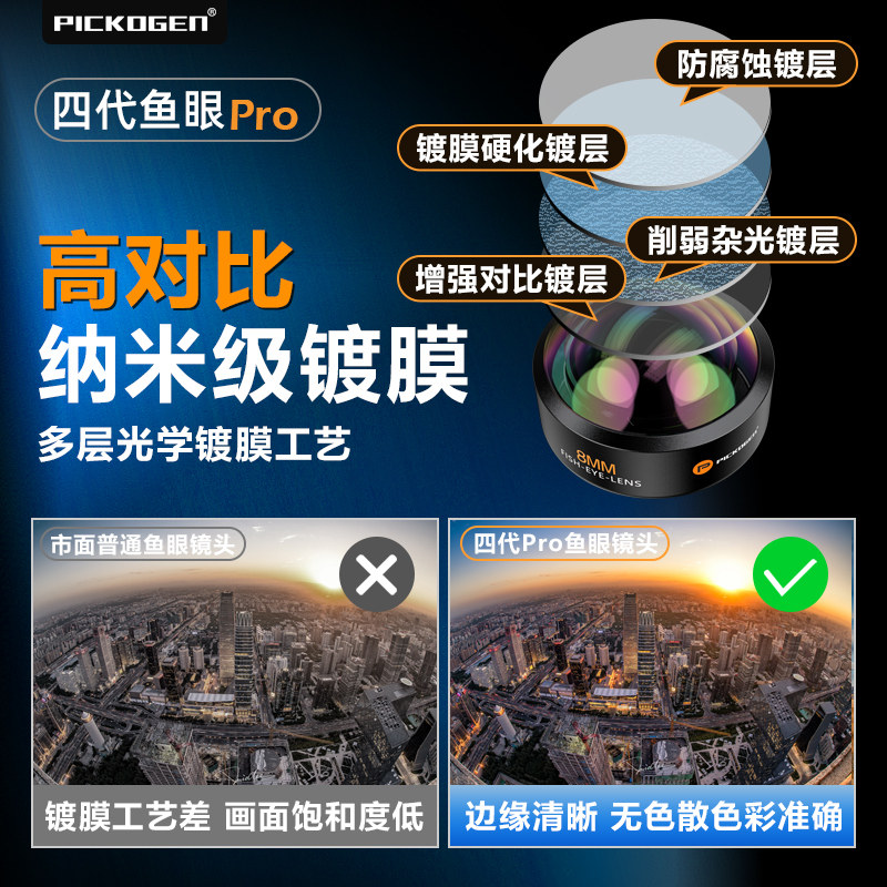 Pickogen Mobile Phone Fisheye Lens 8mm Full-Frame High-Definition Full-Screen Large Scene Professional Landscape Architecture Creative Shooting External Camera Suitable for Apple 16 Pro Max Huawei Mate 70