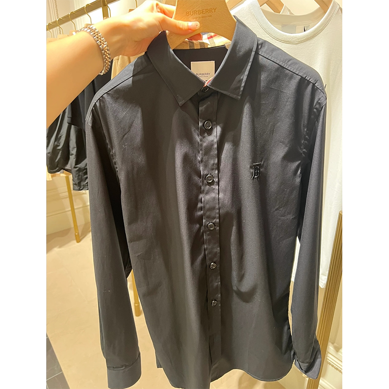 Burberry Classic Pointed Collar Plaid Long-Sleeved Pearl Shell Button Shirt for Men and Women