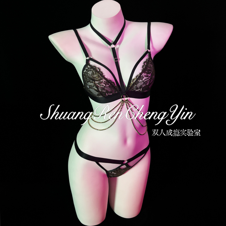 Lace Hollow-Out Sexy Lingerie Hot Date Qqny Wireless Temptation Bra Set See-Through Waist Chain Lace Hollow-Out Sexy Lingerie Hot Date Qqny Wireless Temptation Bra Set See-Through Waist Chain