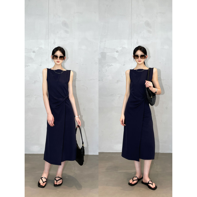 Zhiyu 40-Count Double-Sided Liquid Ammonia Cotton French-Style Off-The-Shoulder Waist-Cinching Slimming Twist Dress Fitted Tank Dress for Women