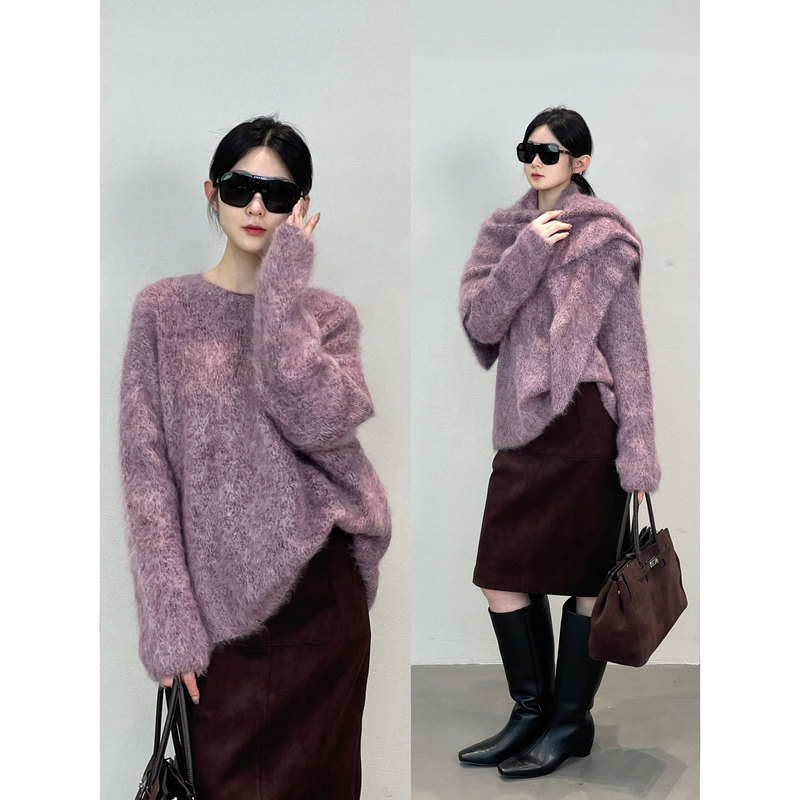 Zhiyu 6/28Nm High-Quality Australian Wool Brushed Matte Texture Loose Round-Neck Pullover Knitted Sweater Zhiyu 6/28Nm High-Quality Australian Wool Brushed Matte Texture Loose Round-Neck Pullover Knitted Sweater