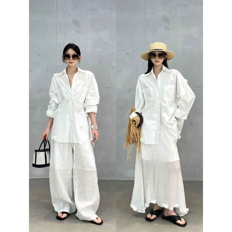 Zhiyu Designer Minimalist Silhouette Niche Design High-End Handmade Three-Dimensional Floral Shirt Top for Women Summer