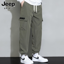 Jeep Jeep military green overalls mens spring and autumn trendy brand loose boys ankle-bound sports and casual trousers