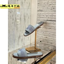 Direct mail Dior new embroidered letter canvas leather flat sandals early spring womens shoes