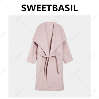 10-16f new high-end lazy style double-sided coat with large lapel and waist q-30563