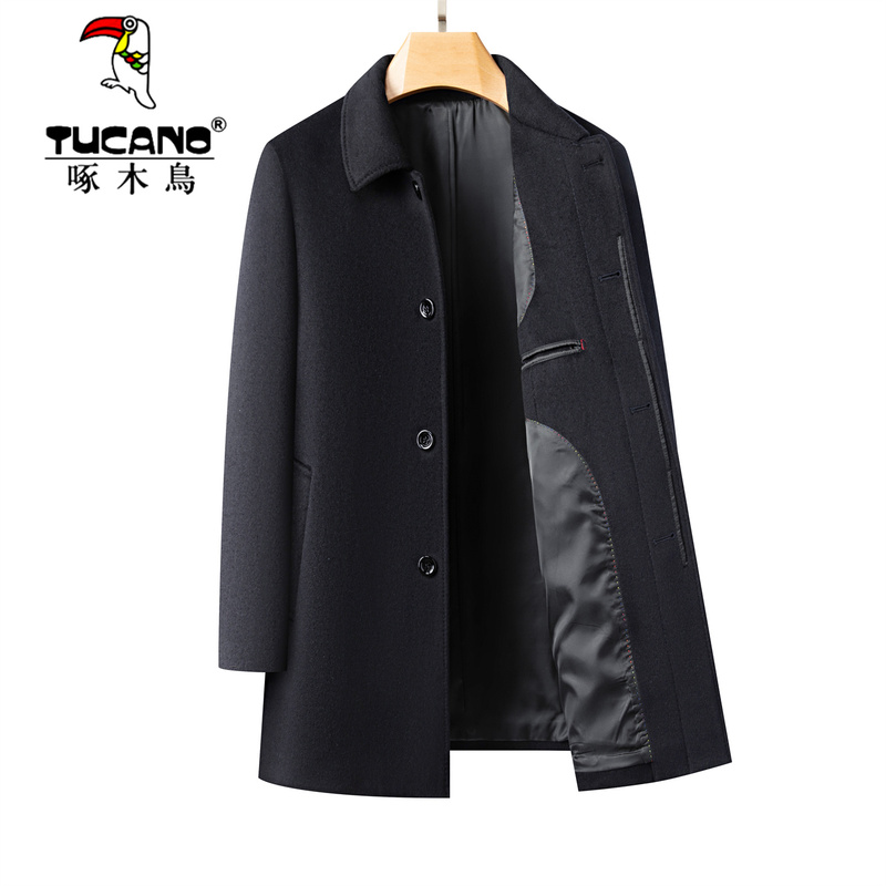 Woodpecker New Woolen Coat for Men, High-End Dad Style, Autumn and Winter Jacket, Lapel, Middle-Aged Men's Business Attire