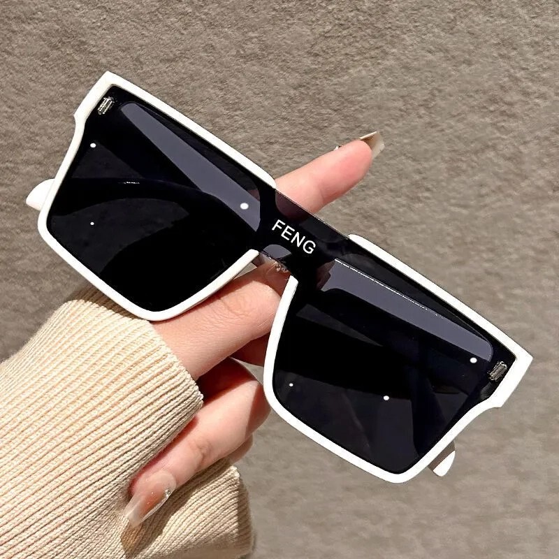 Trendy Unisex High-End Windproof Large-Frame Black-Gray Sunglasses, Pc Material, Uv-Resistant, Versatile, Punk Style, Internet Celebrity Style