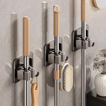Gun gray mop wall-mounted clip hook bathroom punch-free multi-functional wall stainless steel broom fixed hanger