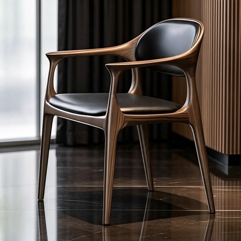 North American Black Walnut Armrest Dining Chair with Genuine Leather Cushion, High-End Nordic Italian-Style Home Chair, Study Room Master's Chair with Backrest, Tea Chair North American Black Walnut Armrest Dining Chair with Genuine Leather Cushion, High-End Nordic Italian-Style Home Chair, Study Room Master's Chair with Backrest, Tea Chair