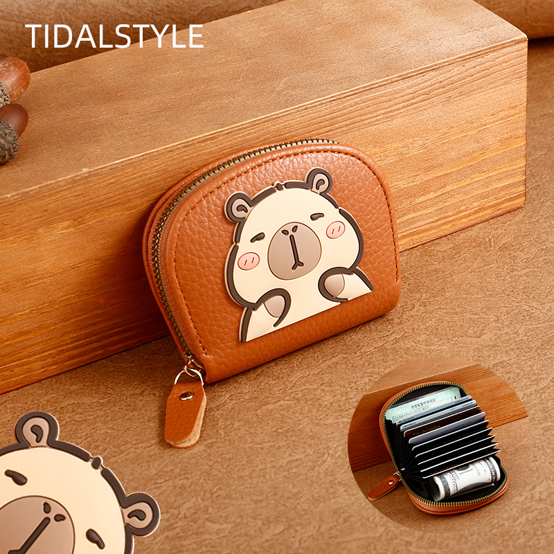 Tidalstyle Capybara Genuine Leather Multi-Card Slot Card Holder Driver's License Cute Coin Purse for Women Soft