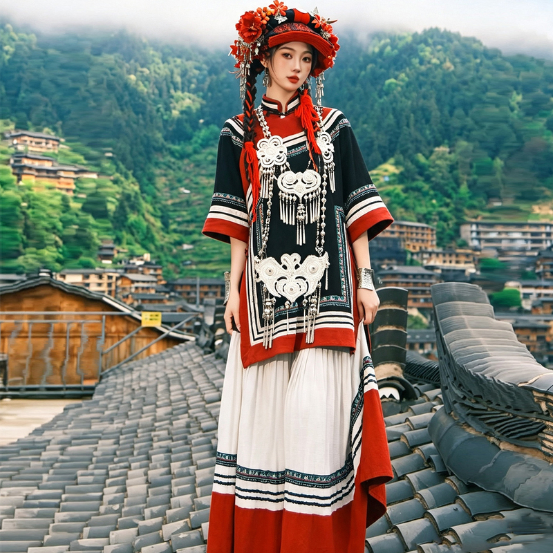 New Yi Ethnic Clothing for Women, Adult Ethnic Minority Formal Wear, Torch Festival Dance Performance, Travel Photography, Photo Shoot Performance Clothing