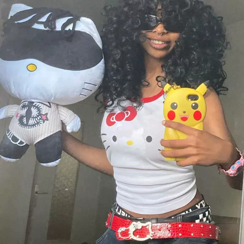 Топ-майка Sanrio Y2K Hello Kitty женская белая с аниме-принтом, размеры S–L