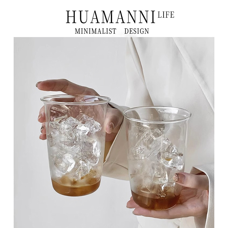 Huamanni Iced Latte Coffee Glass Cup American-Style Drink Cup Heat-Resistant High-Temperature High Borosilicate Transparent Cold Drink Cup Huamanni Iced Latte Coffee Glass Cup American-Style Drink Cup Heat-Resistant High-Temperature High Borosilicate Transparent Cold Drink Cup