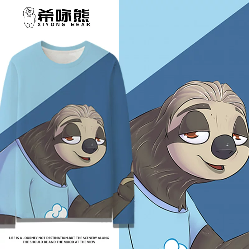 Т-shirt мужская__ с длинным рукавом по осени с двумя лицами кoбренд Zootopia Джуди Ник персонажи двухмерные одежда