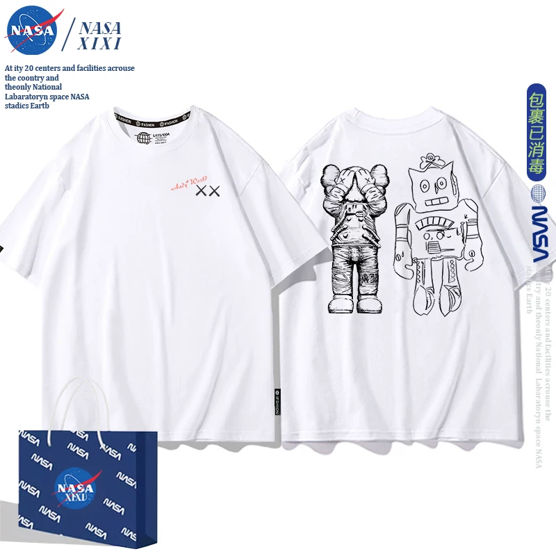 Мужская футболка с коротким рукавом NASA KAWS Warhol совместно 2025 новый летний двухмерная анимация одежда рубашка