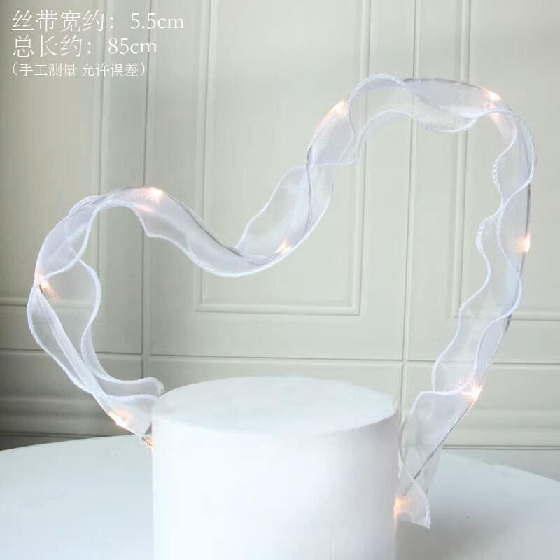 White Streamer with Lights Cake Decoration Ornament Trendy Fairy-Like Fluttering Wire Birthday Fairy Baking DIY Topper