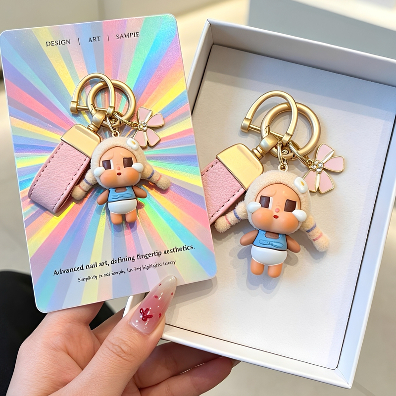 Cute Flocked Beach Nap Car Keychain, Creative and Adorable Bag Pendant, Phone Charm, Gift for Friends