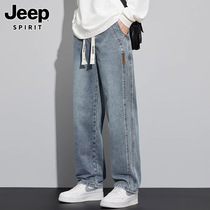 Jeep Jeep wide-leg jeans mens summer loose straight trend brand American retro thin casual trousers for men