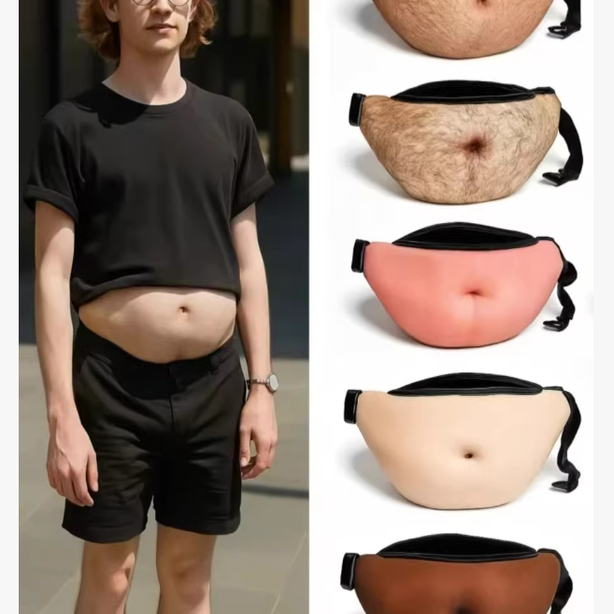 【Big Belly Bag】Fake Beer Belly Waist Bag, Fake Belly Coin Purse, Creative Prank Large-Capacity Storage Bag