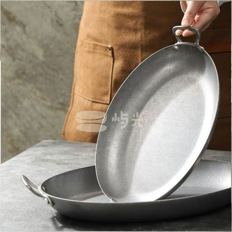 Stainless Steel Retro Western-Style Plate, Battle-Axe Steak Plate, Spanish Seafood Lobster Plate, Commercial Oval Double-Handle Steak Plate
