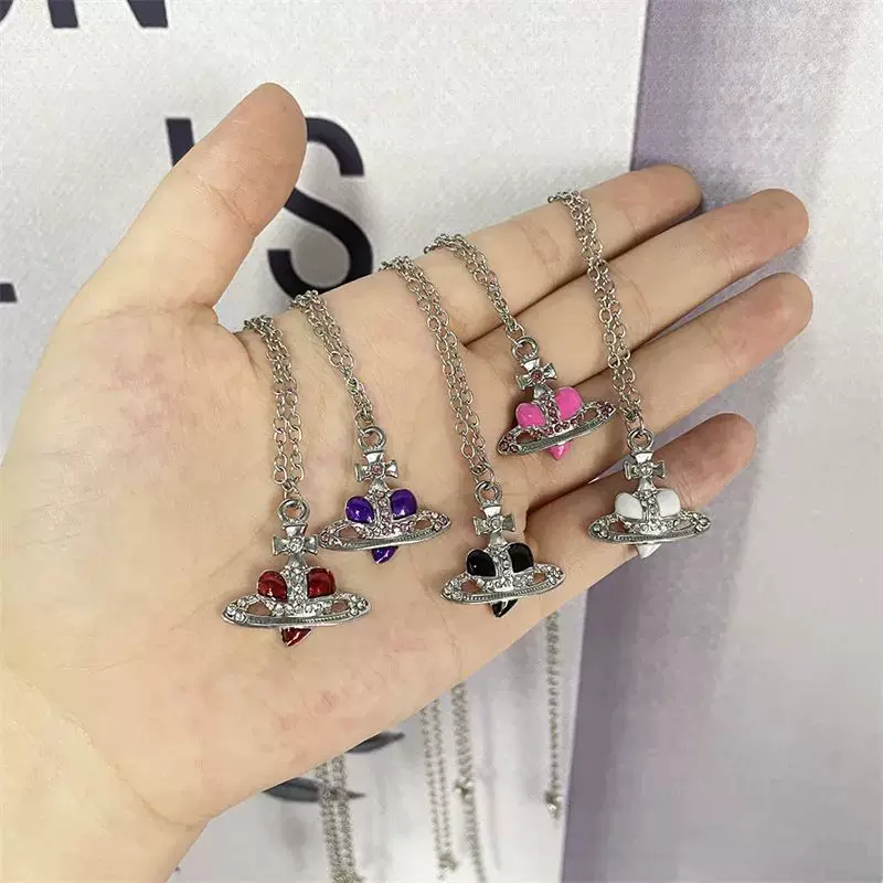 Подвеска-кулон Y2K Jewelry «Сердце-планета (Сатурн)», эмаль и кристаллы, несколько цветов