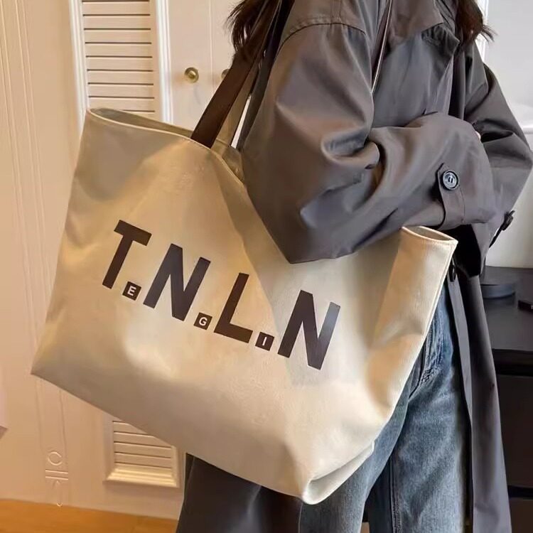 Women's Large Capacity Canvas Shoulder Bag, Fashionable Versatile Tote For Students, Commuting, And Tutoring, Korean Style Mommy Bag - Thumbnail 2