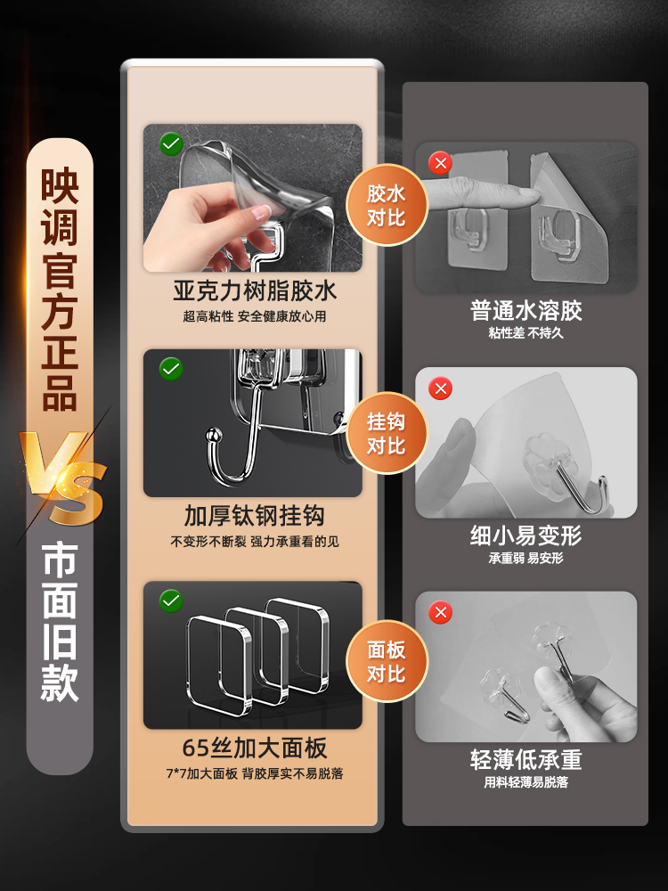 Strong Adhesive Hooks, No Drilling Required, Traceless, for Hanging on Doors, Walls, Heavy-Duty, Strong Kitchen Wall Hooks, Adhesive Hooks