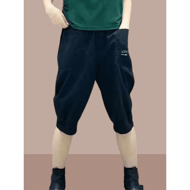 Summer Loose-Fitting Solid Color Casual Thin Cropped Pants for Mothers, New Slimming Style 2024 with Label, Middle-Aged, Large Pockets