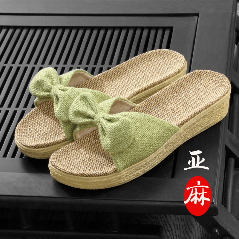 Bow-Knot Slippers for Women, New Fabric Style for Summer, Indoor and Outdoor Wear, Thick-Soled Natural Linen Slippers, Non-Slip and Odor-Resistant