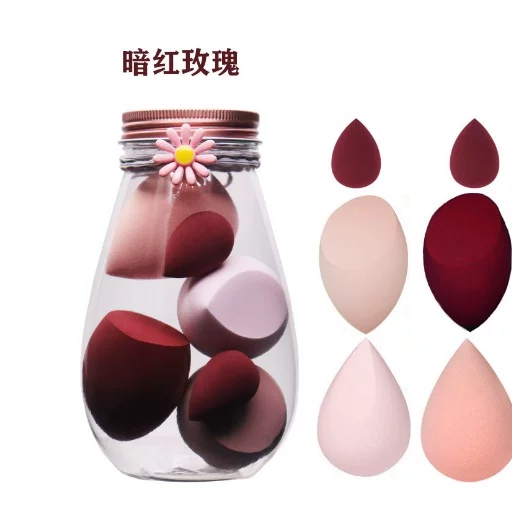 Makeup Sponge Set 8 pcs Shaped Blenders, Multi-colored Soft Face Sponges in Jar