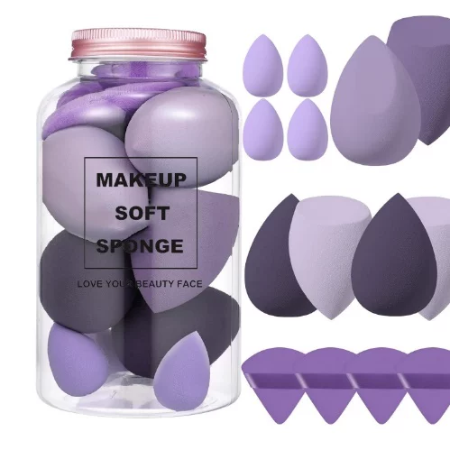 Makeup Sponge Set 8 pcs Shaped Blenders, Multi-colored Soft Face Sponges in Jar
