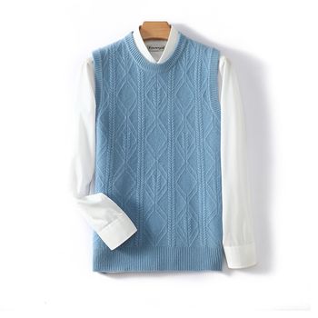 100% b pure wool men's round neck sleeveless sweater knitted vest thickened jacquard cashmere vest pullover external trunk