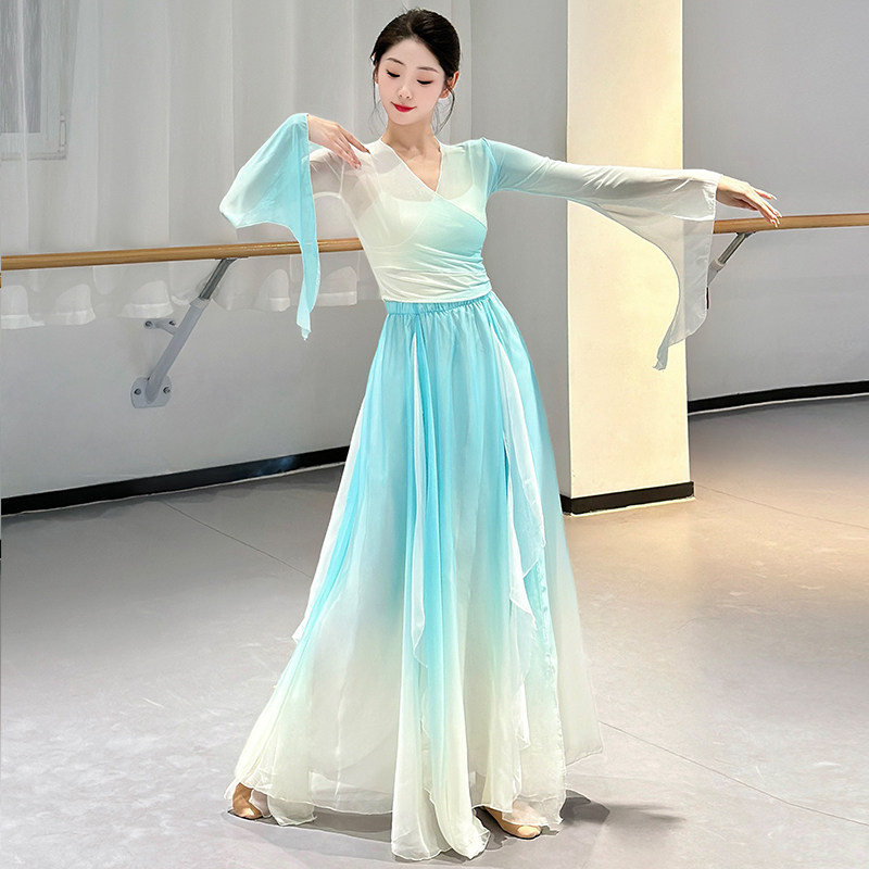 古典舞服装:飘逸女身韵阔腿裤,展现中国舞魅力的渐变舞蹈服套装-古典舞服-淘宝百科网