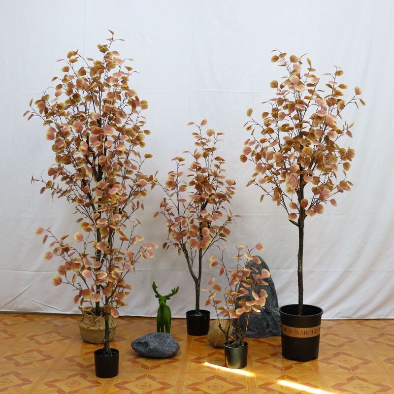 Simulated Eucalyptus Money Tree Potted Plant for Home Living Room Decoration, Floor-Standing Ornament, Green Plant, Autumn-Colored Money Tree Bonsai