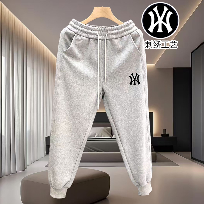 Gray Sweatpants, Breathable Autumn Casual Pants for Men, Loose Embroidered Couple Knit Long Pants, Fleece-Lined Sports Pants