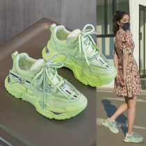 Internet celebrity leather thick-soled dad shoes spring and summer new green plus velvet casual versatile ins trendy mesh sports shoes for women