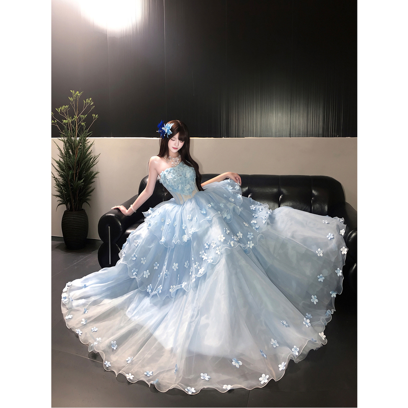 Evening Dress 2026 New Style High-End Strapless Coming-Of-Age Ceremony Student Birthday Banquet Art Exam Host Blue Concert