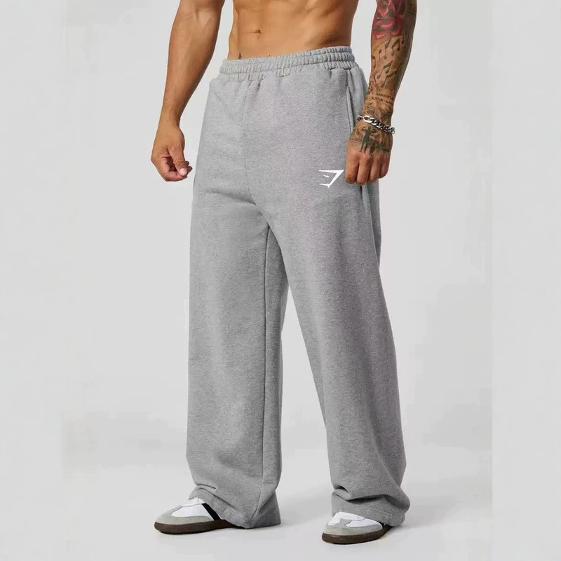Gymshark New American-Style Men's Sports Pants Jogging Muscle Fitness Embroidered Straight Casual Long Pants Trendy