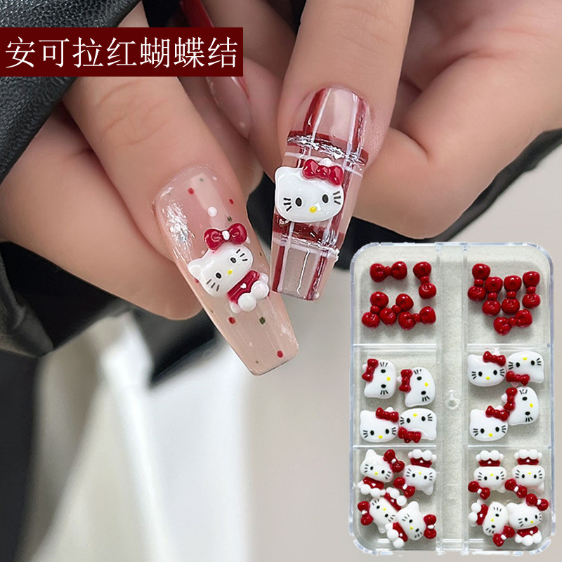 Popular Nail Art Accessories Ankora Red Hello Kitty Cat Red Bow Cute Cartoon Nail Decorations Popular Nail Art Accessories Ankora Red Hello Kitty Cat Red Bow Cute Cartoon Nail Decorations