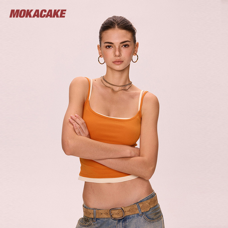 MOKACAKE2026, новая стильная верхняя одежда, маленькая кофточка, оранжевый, оранжево-белый, высококачественный внутренний топ для горячей девушки, женский летний