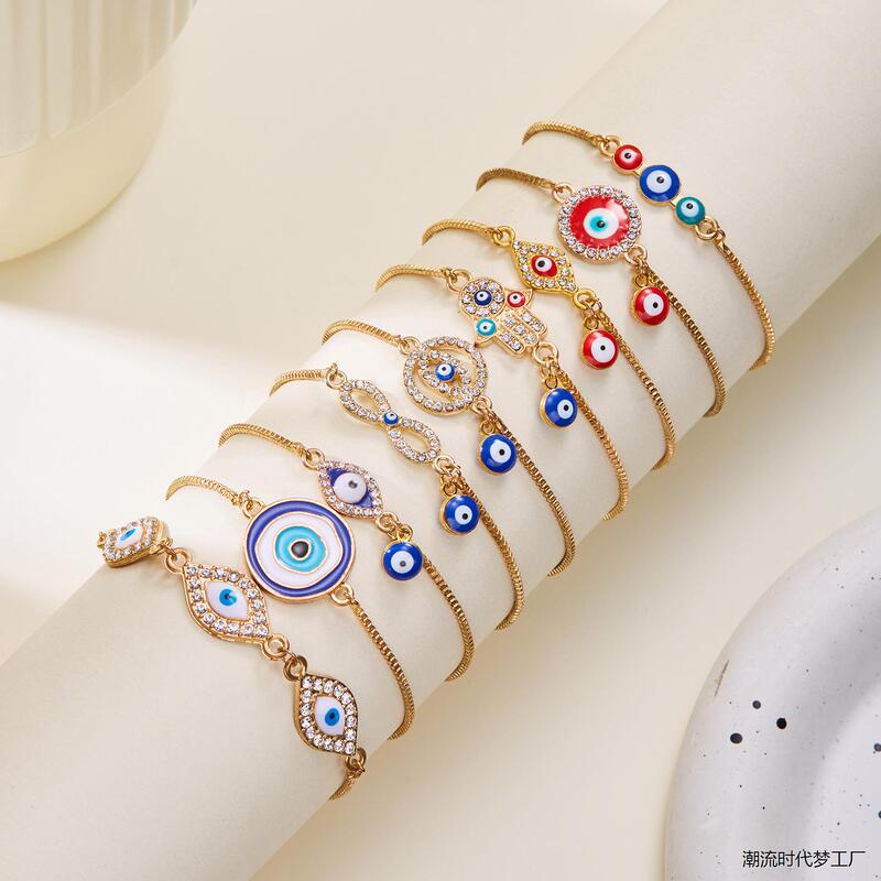 Turkish Evil Eye Bracelet Evileyes Hollow Blue Eye Devil's Eye Diamond-Encrusted Pull-Out Bracelet