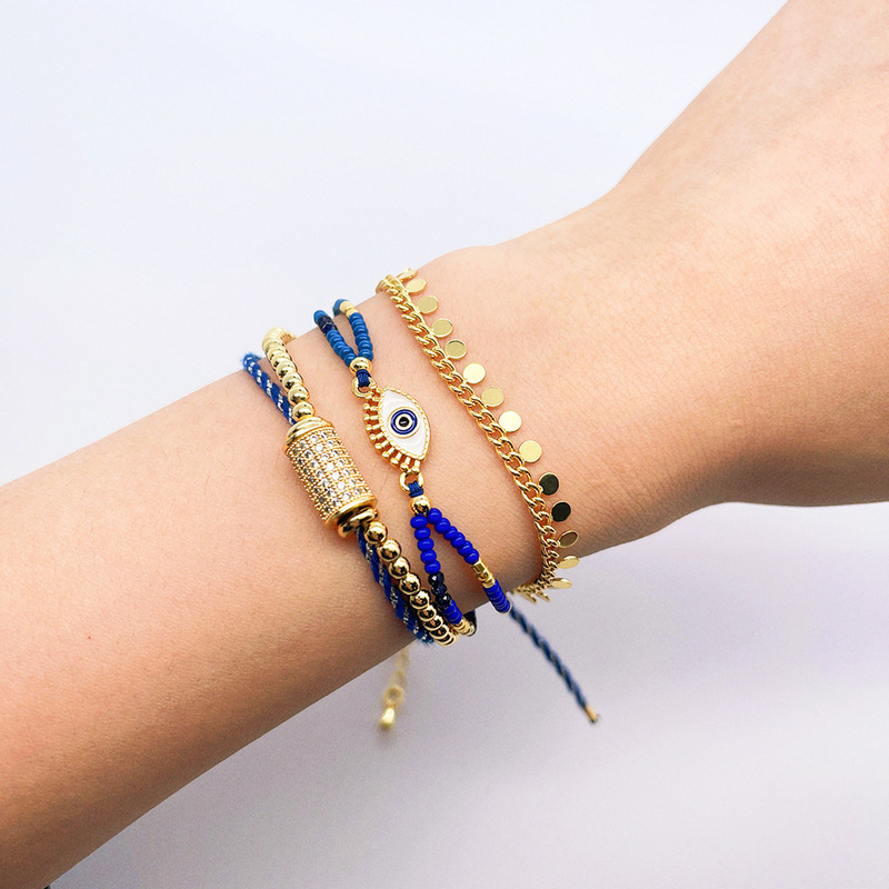 3-Pack Ethnic Style Evil Eye Bracelet Evil Eye Seed Bead String Evil Eye Beaded Layered Bracelet